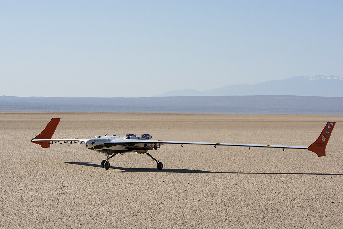 The X-56B remotely piloted aircraft lands following the first of a new flight series