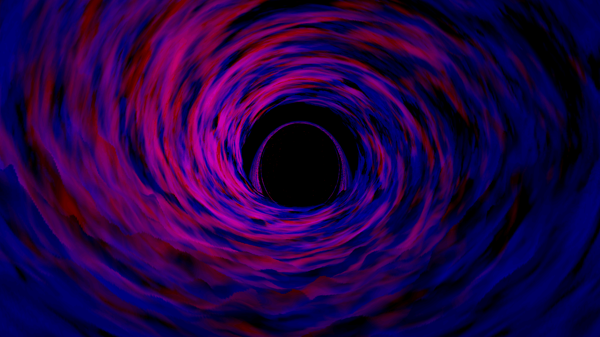 A vortex of blue and purple light surrounding a black hole