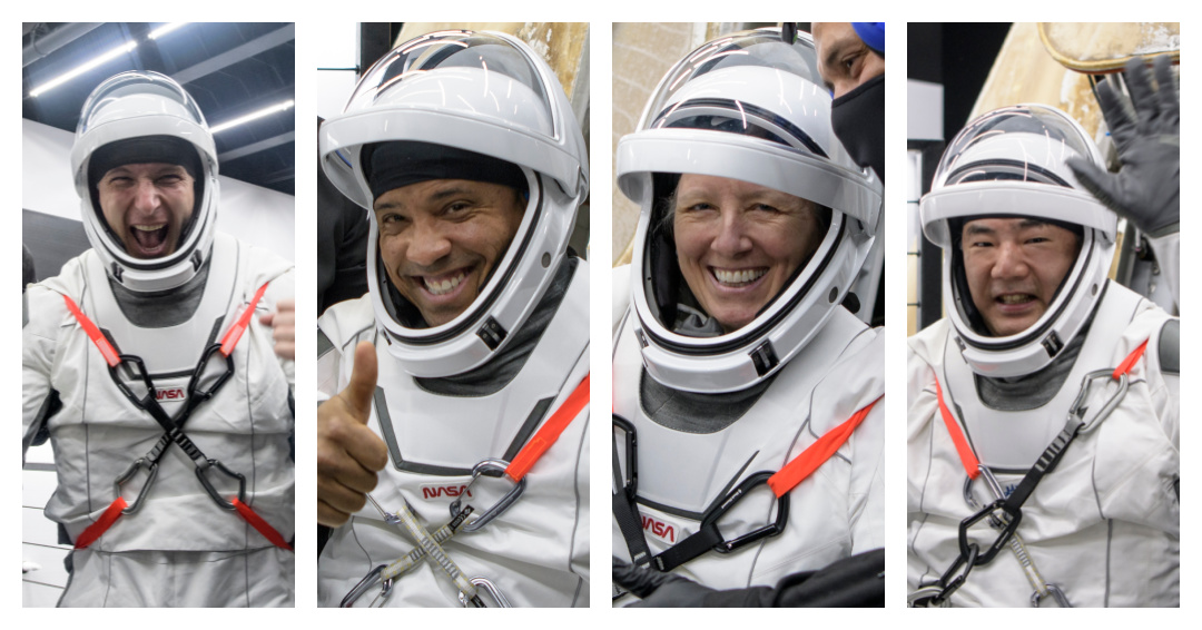 Crew-1 astronauts pictured after their return to Earth: NASA astronauts Mike Hopkins, Victor Glover, and Shannon Walker and Japan Aerospace Exploration Agency (JAXA) astronaut Soichi Noguchi. 