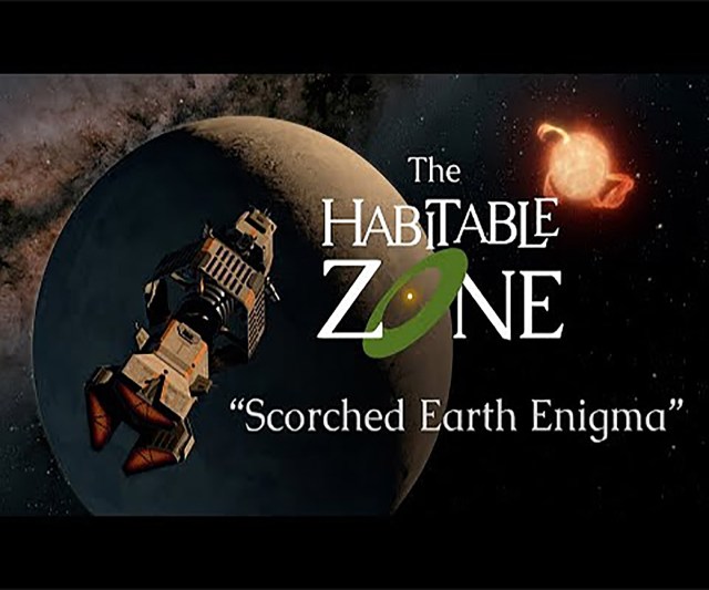 The Habitable Zone title screen showing a spacecraft near a scorched brown planet