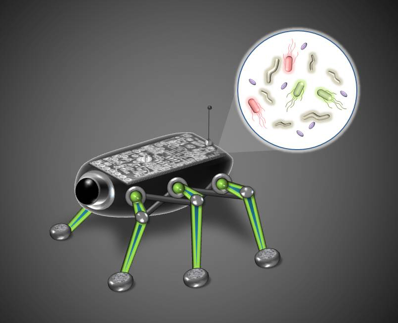 Artist concept of microbial fuel cell to powering a small microrover.