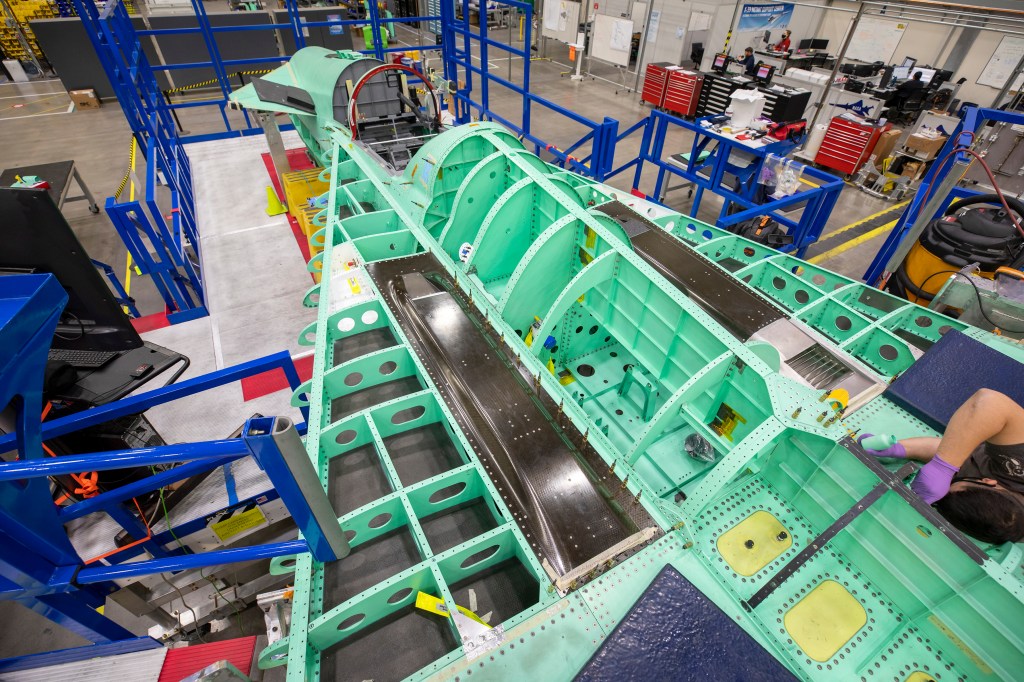 Picture of the inside panels and framework of the X-59 aircraft.