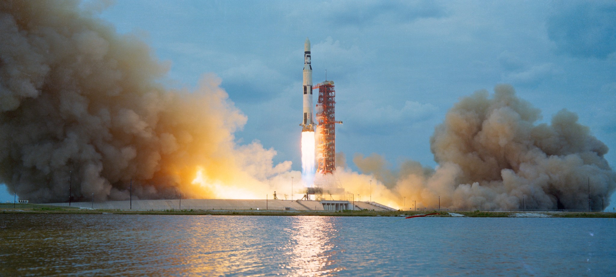 The Skylab space station launches from Kennedy Space Center in a fiery blaze on a Saturn V rocket on May 14, 1973.