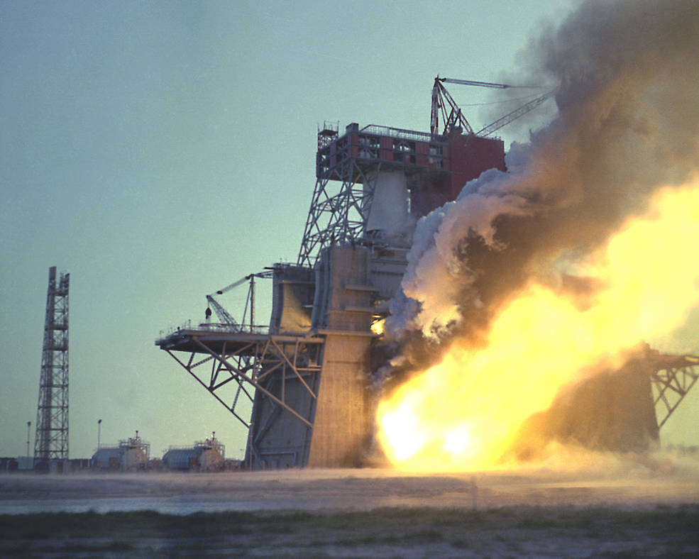 NASA conducts the first test of a Saturn V S-IC-T rocket stage on the B-2 Test 