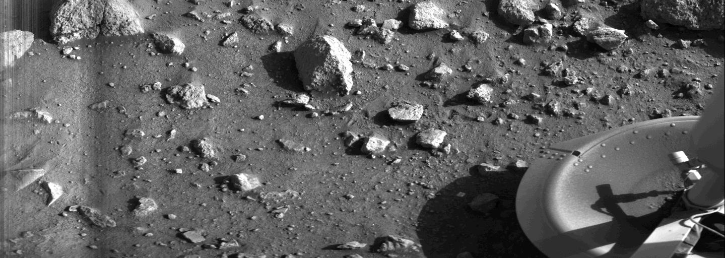 First photo taken on Mars in 1976 by Viking 1.