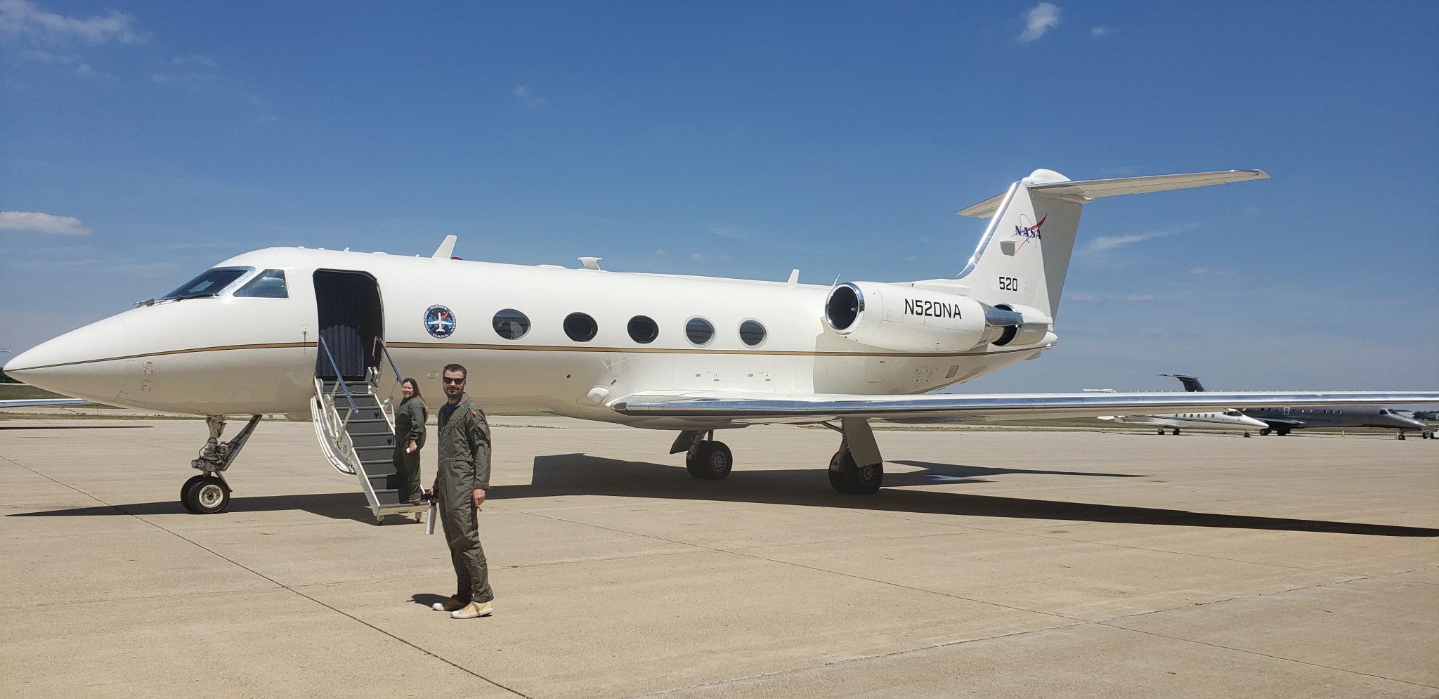 The Langley C-20B Gulfstream III during a midday pit stop in Battle Creek, Michigan. 