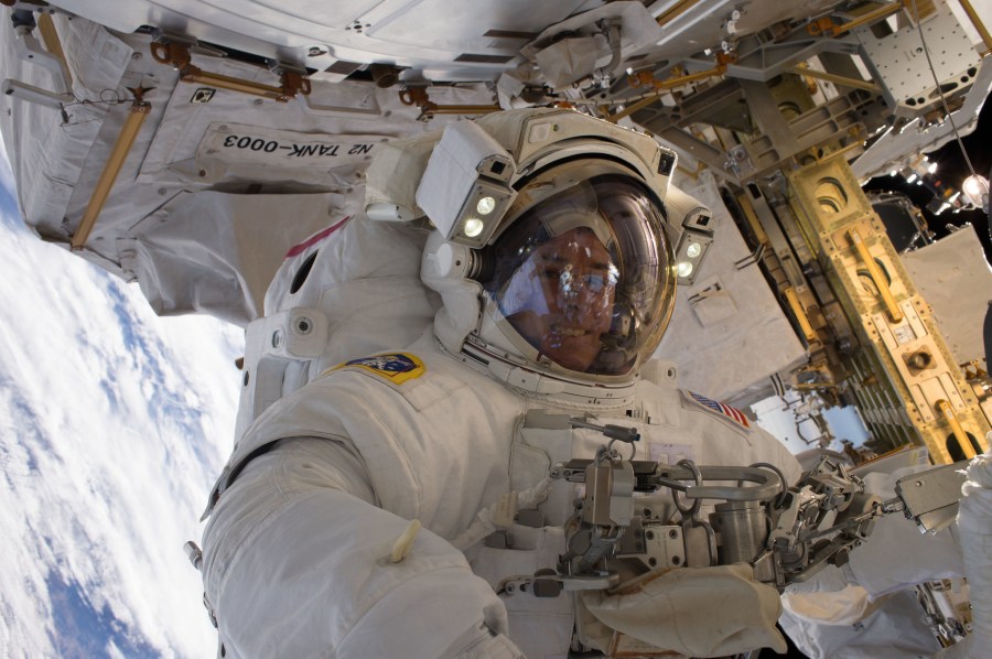 NASA astronaut Shane Kimbrough photographed during a spacewalk in January 2017.