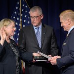 Pam Melroy is ceremonially sworn-in as the 15th NASA Deputy Administrator by NASA Administrator Bill Nelson, as her husband Doug Hollett, holds their family Bible, Monday, June 21, 2021, at the Mary W. Jackson NASA Headquarters building in Washington.