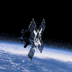 A small spacecraft in Earth orbit deploys solar sail