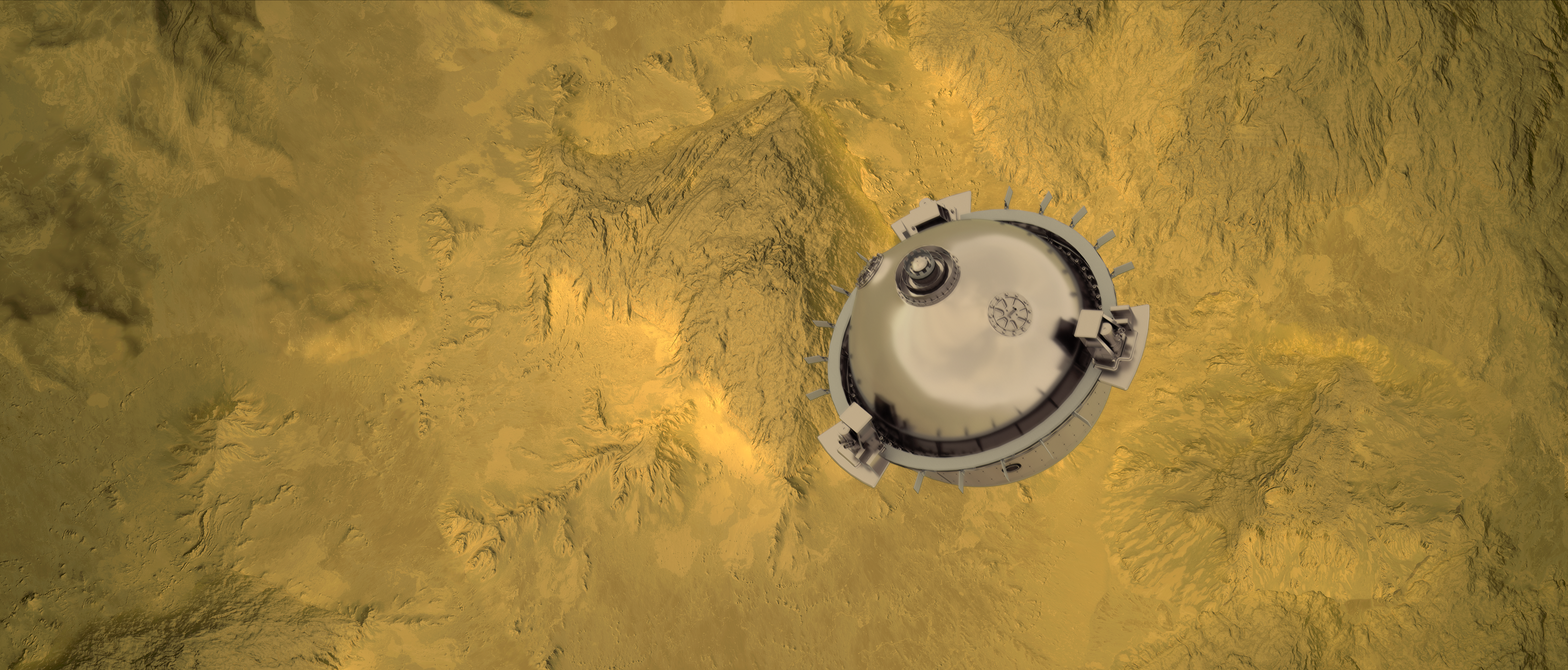 DAVINCI+ will send a meter-diameter probe to brave the high temperatures and pressures near Venus' surface to explore the atmosphere from above the clouds to near the surface of a terrain that may have been a past a continent.