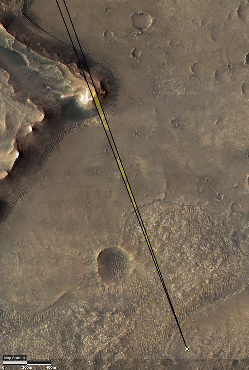 Annotated image of Mars’ Jezero Crater
