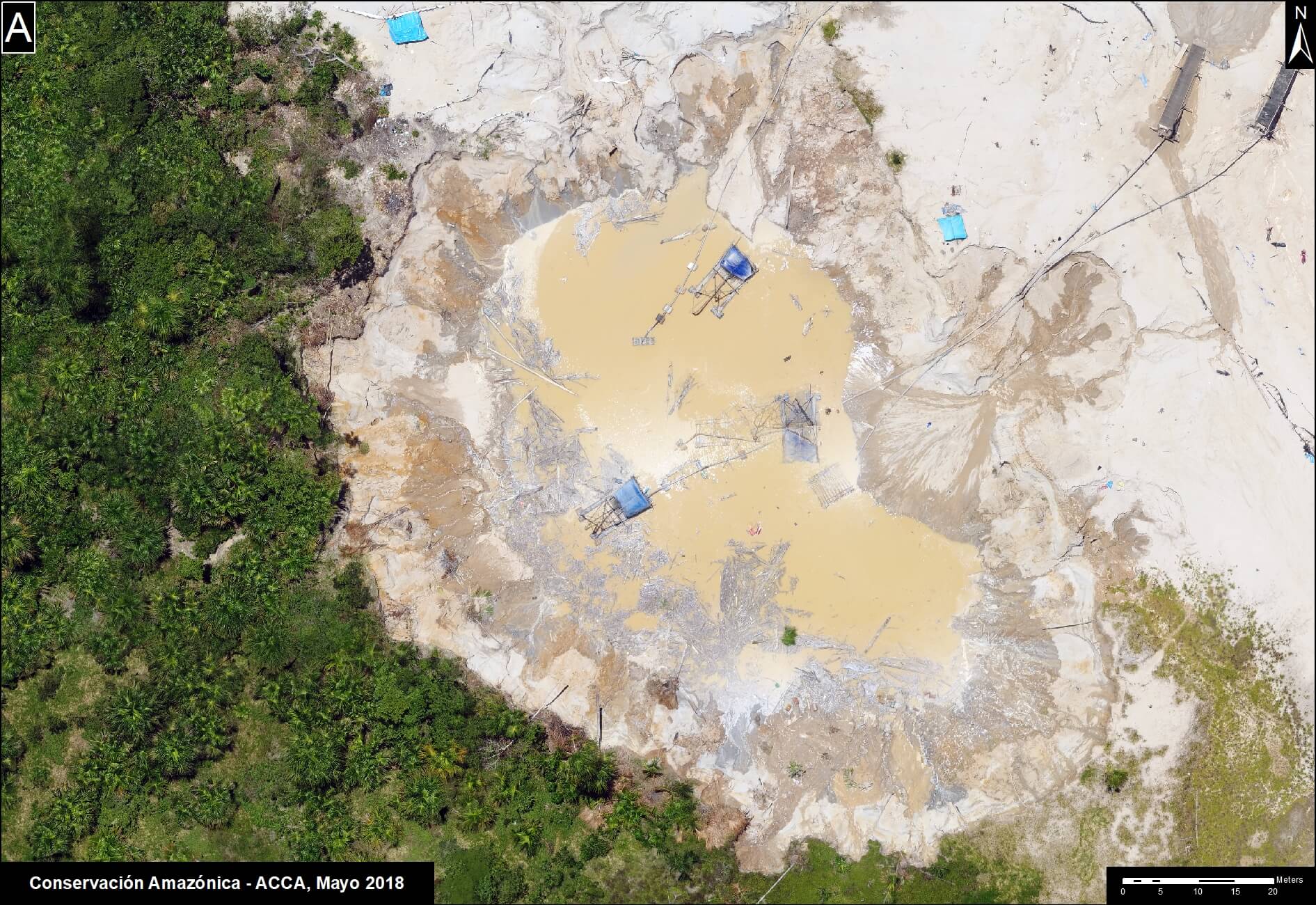 Image of gold mining in Peru Amazon forest taken by a drone