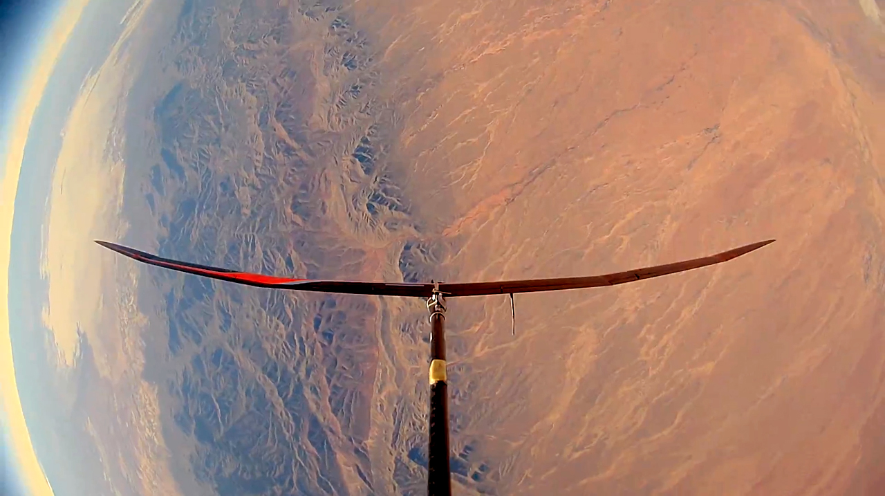 The HiDRON stratospheric glider from Stratodynamics is seen over New Mexico