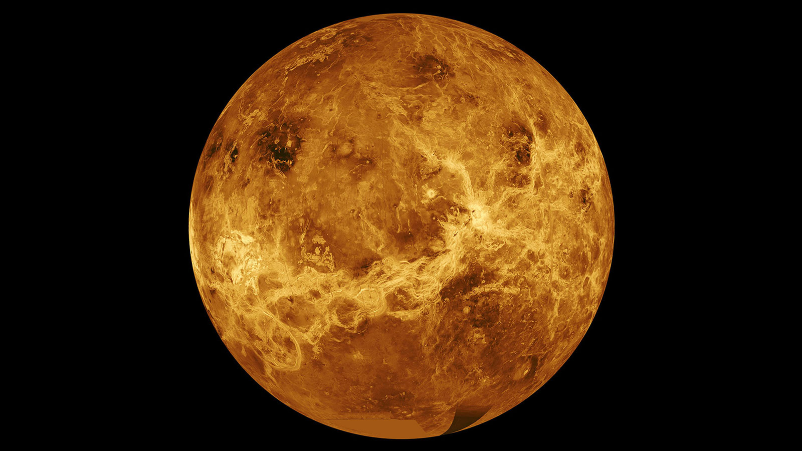 This image of Venus is a composite of data from NASA's Magellan spacecraft and Pioneer Venus Orbiter.