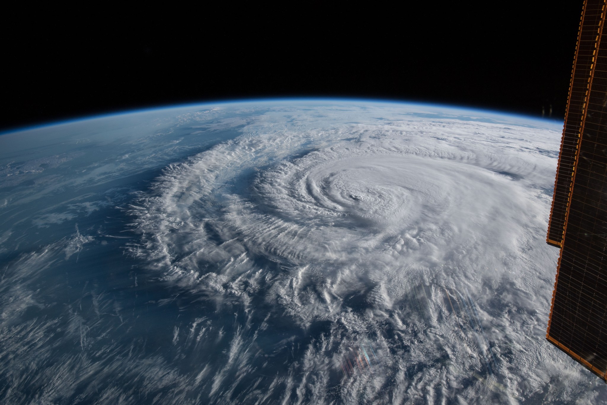 Hurricane Florence is pictured from the International Space Station as a category 1 storm as it was making landfall near Wrightsville Beach, North Carolina, Sept. 14, 2018.