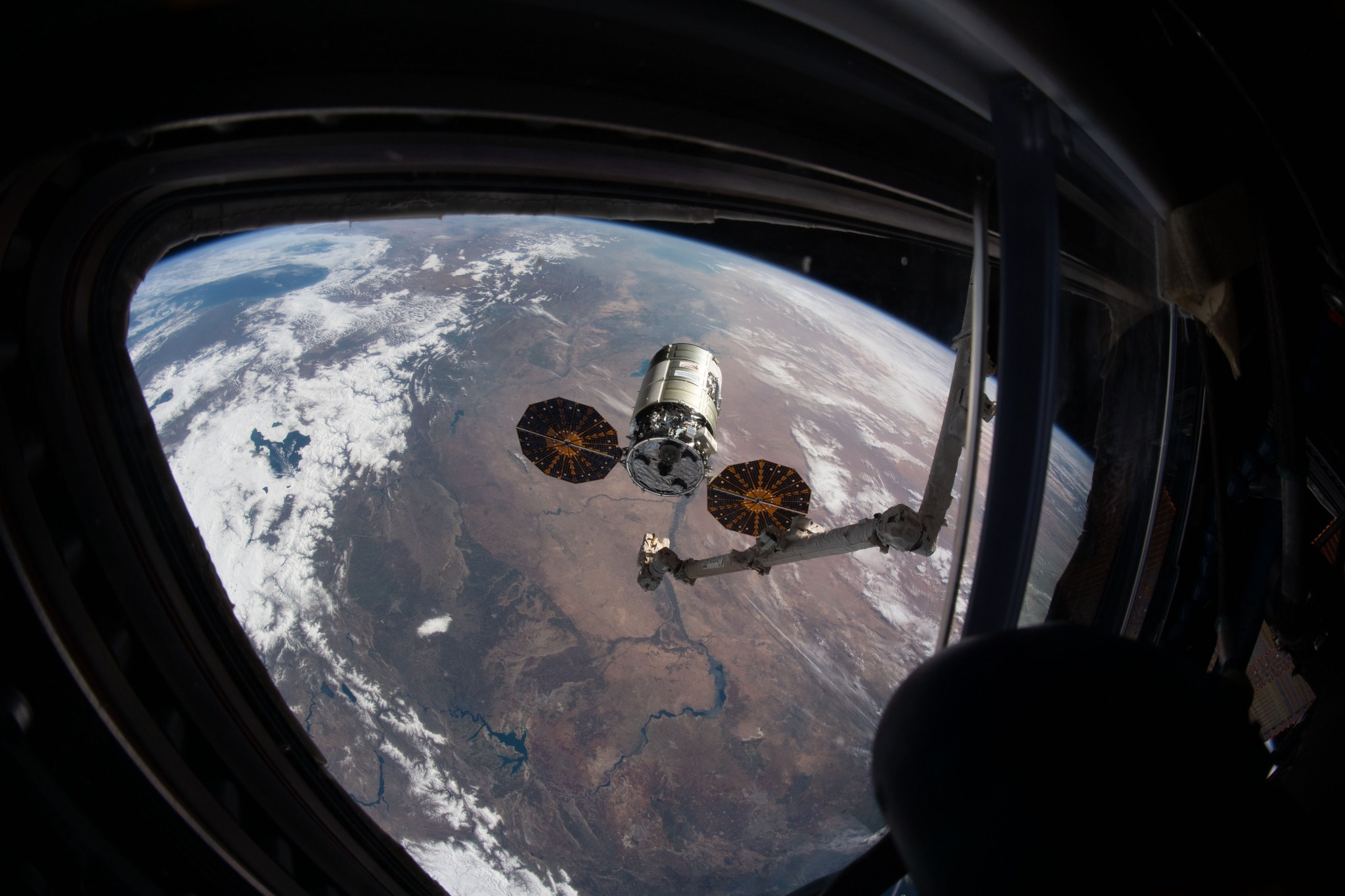The Cygnus space freighter from Northrop Grumman, seen from the International Space Station.