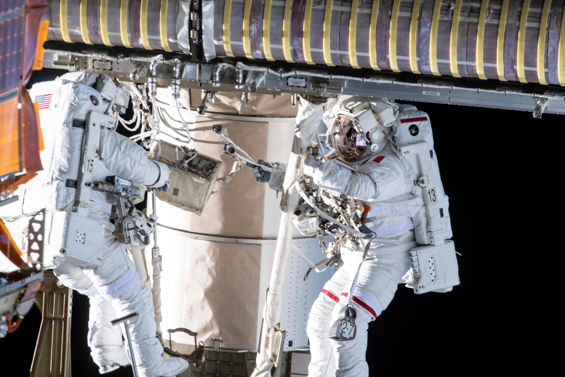 Spacewalkers Shane Kimbrough, left, and Thomas Pesquet.