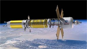 A generated rendition of nuclear thermal propulsion rocket orbiting in low-Earth orbit. Credits: NASA