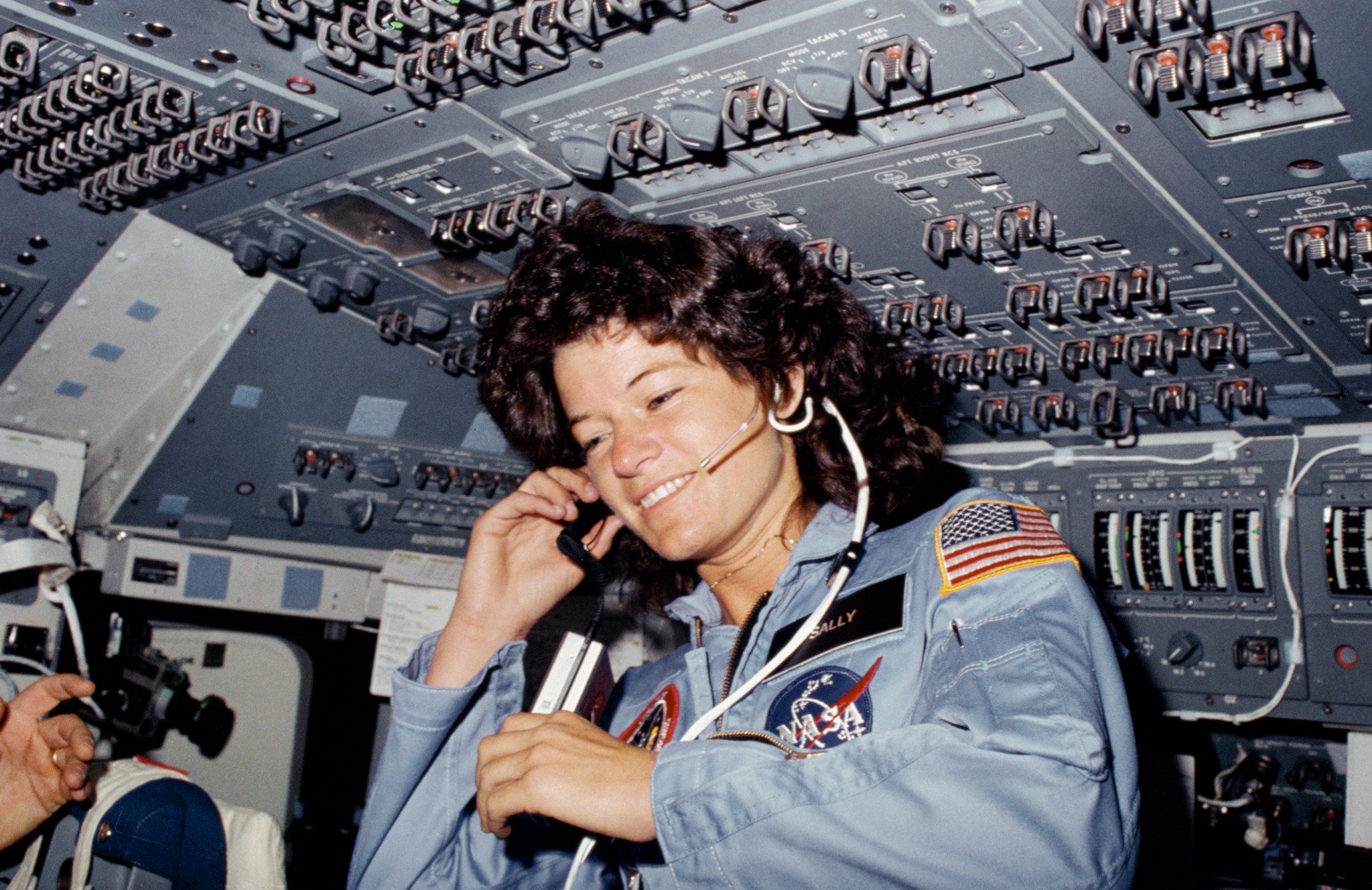 Sally Ride on the flight deck of Challenger.