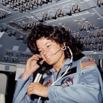 Sally Ride on the flight deck of Challenger.
