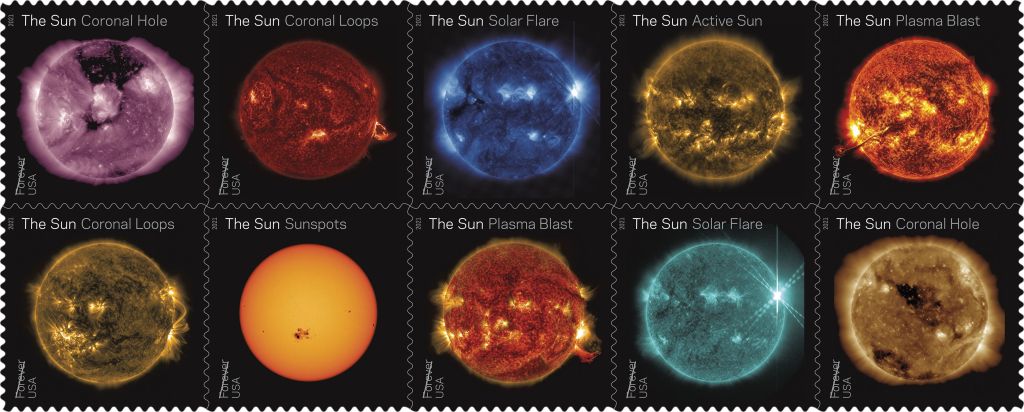 
			Sun Science Stamps Highlight a Decade of Sun-Watching from Space - NASA			