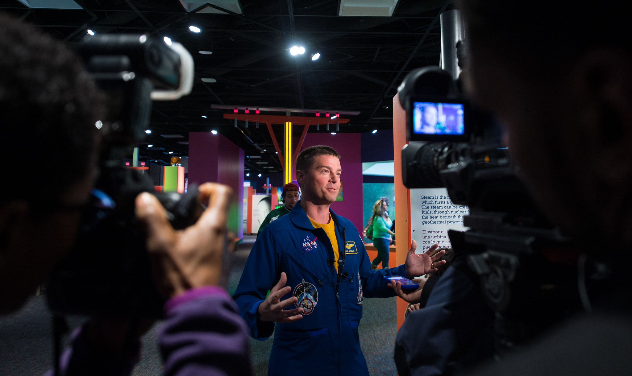 NASA Astronaut Reid Wiseman is interviewed by media at the Maryland Science Center during a visit to his hometown of Baltimore, Maryland, Feb. 11, 2015.