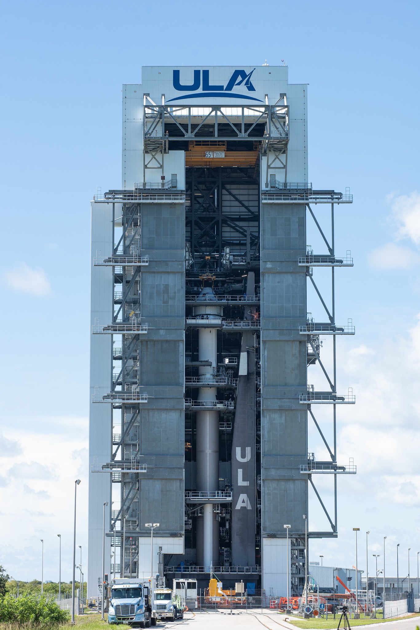 Boeing’s CST-100 Starliner spacecraft is secured atop a United Launch Alliance Atlas V rocket at the Vertical Integration Facility on July 17, 2021.