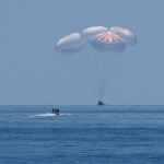 SpaceX's Crew Dragon spacecraft splashes down in the Gulf of Mexico on Aug. 2, 2020, completing the company's Demo-2 test flight.