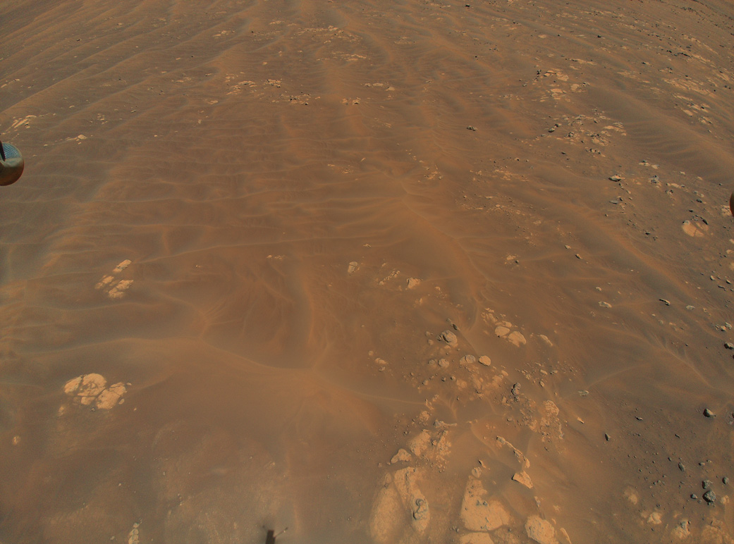 NASA’s Ingenuity Mars Helicopter flew over these sand dunes and rocks during its ninth flight, on July 5, 2021.