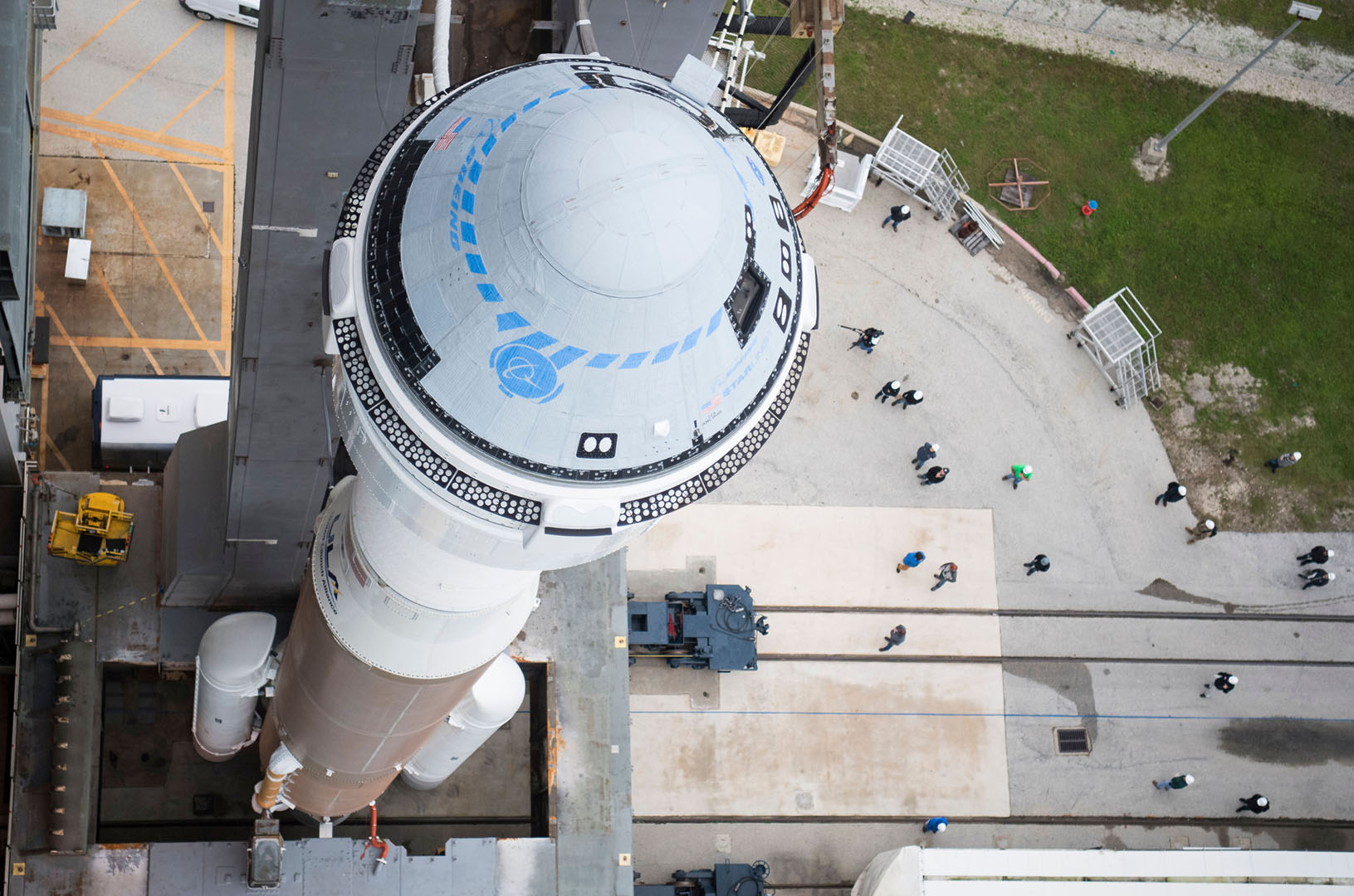 A birdseye view of Boeing's Starliner spacecraft at the launch pad in Florida.