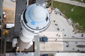 A birdseye view of Boeing's Starliner spacecraft at the launch pad in Florida.