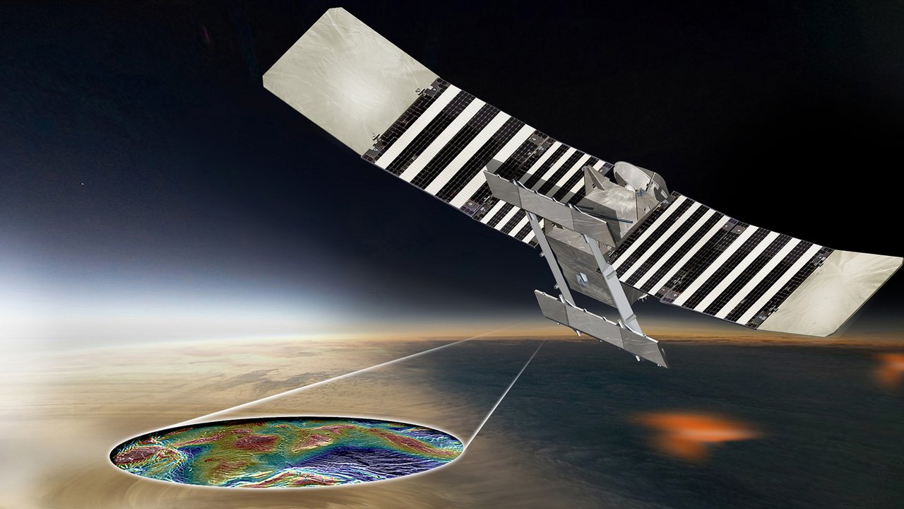 This artist's concept shows the VERITAS spacecraft, which will use its radar to produce high-resolution maps of the topographic and geologic features on Venus. 