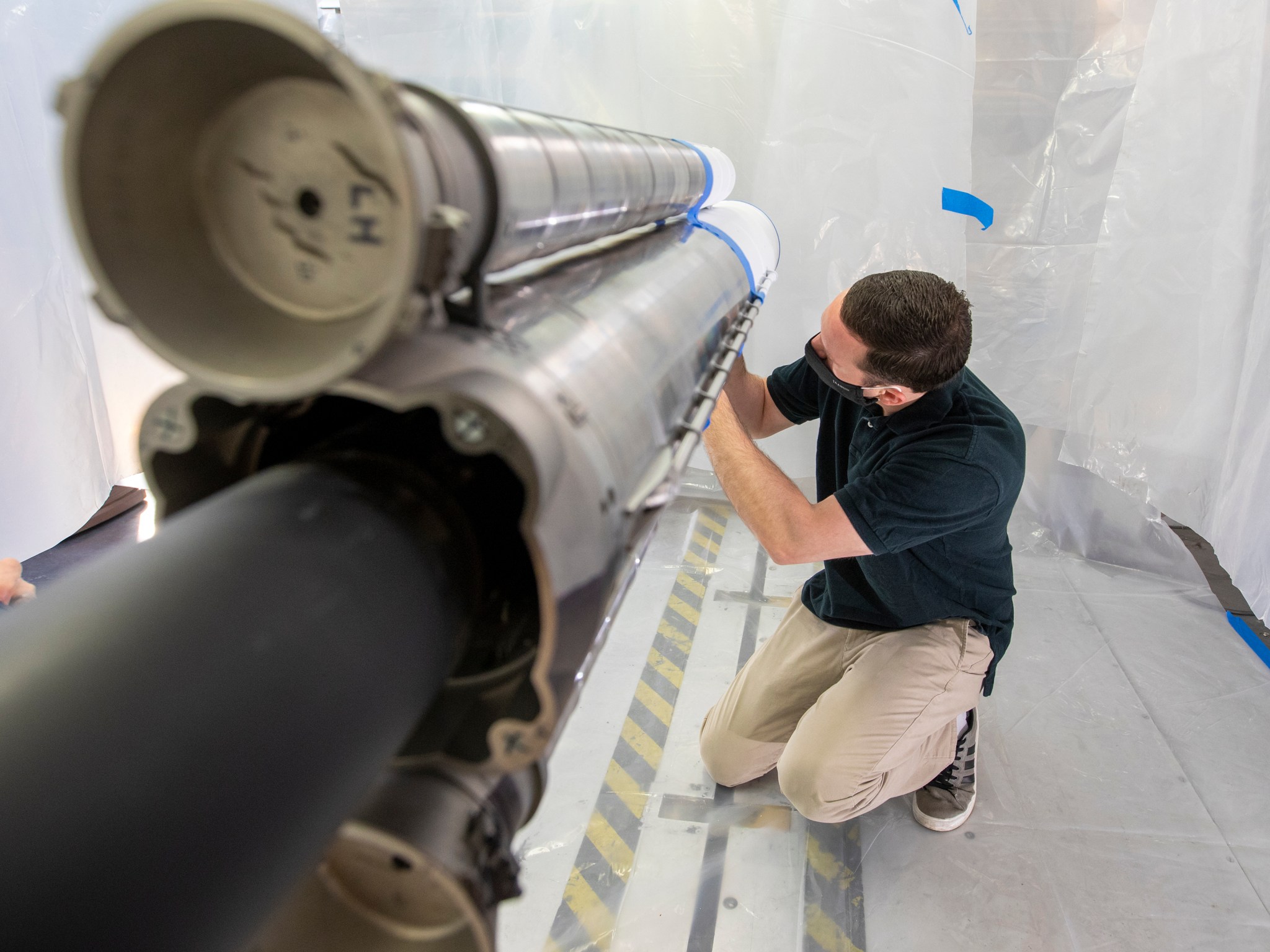 Engineer works on an SLS model in the NTF