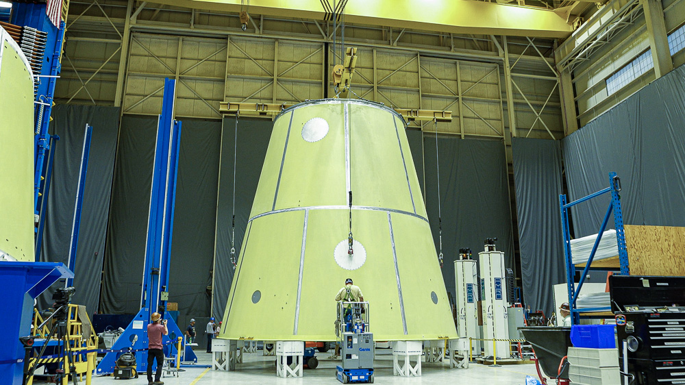 The launch vehicle stage adapters (LVSA) of NASA’s Space Launch System (SLS) rocket for the Artemis I and Artemis II lunar missions