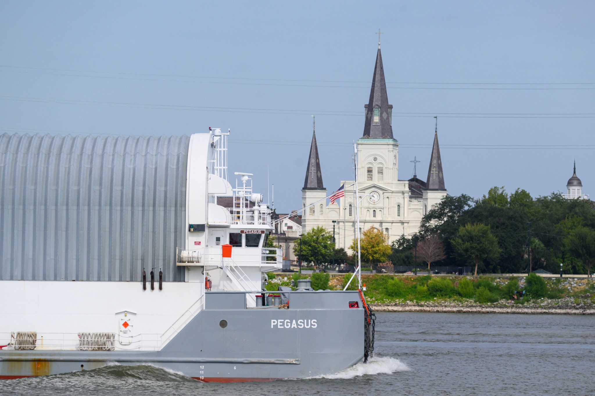 The Pegasus barge, originally used during the Space Shuttle program, has been redesigned and extended to accommodate the SLS rocket’s 212-foot-long core stage – the backbone of the rocket.