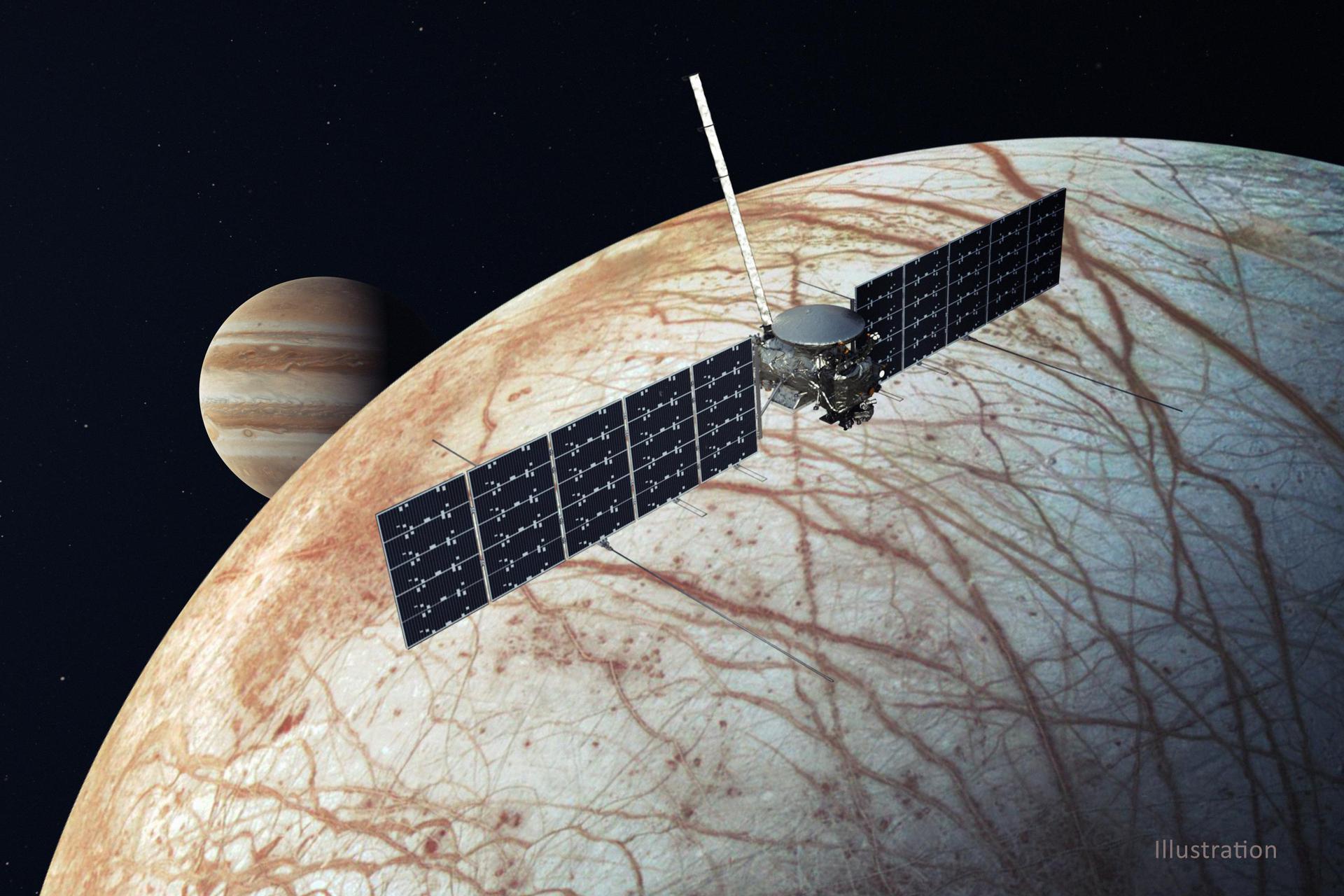 This illustration, updated in December 2020, depicts NASA's Europa Clipper spacecraft.