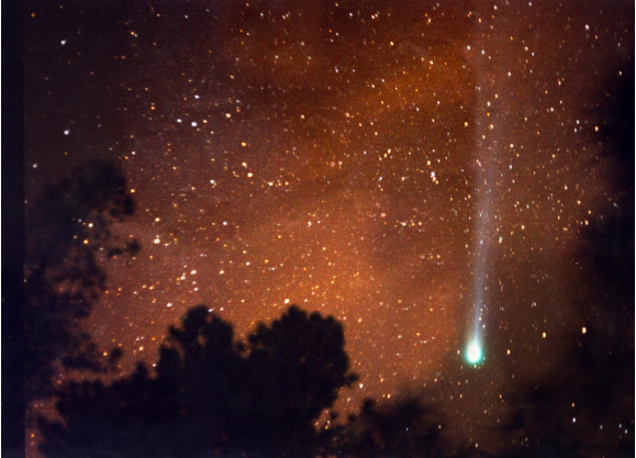 I took this picture of the comet Hyakutake when it was closest to Earth in 1996. I had a very old-fashioned film camera. I took it at Henry Coe State Park.