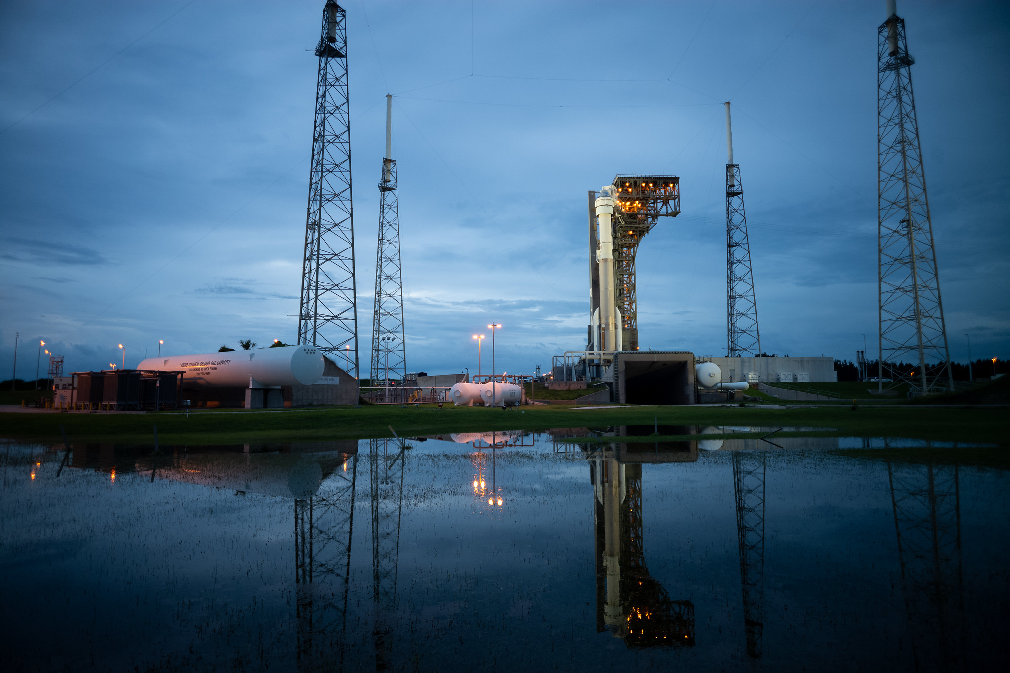 A United Launch Alliance Atlas V rocket with Boeing’s CST-100 Starliner spacecraft aboard is seen on the launch pad 