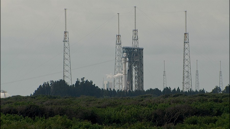 The United Launch Alliance Atlas V rocket with Boeing's CST-100 Starliner atop is on the pad at Space Launch Complex-41 on Aug. 3, 2021.
