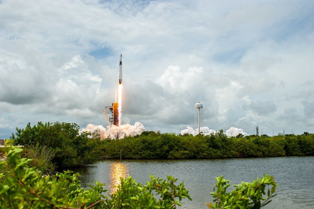 The SpaceX Falcon 9 rocket carrying the Dragon cargo capsule soars upward after lifting off from Launch Complex 39A at NASA's Kennedy Space Center in Florida on June 3, 2021.