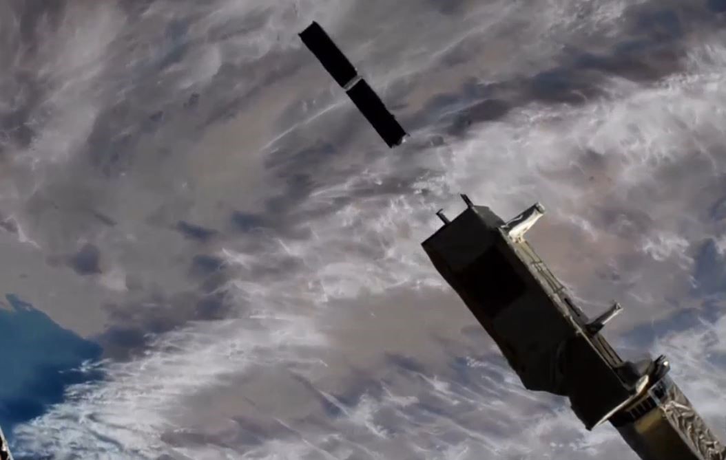 University of Georgia’s CubeSat Spectral Ocean Color (SPOC) and Ohio University’s Bobcat-1 CubeSat deploy from the International Space Station in 2020.