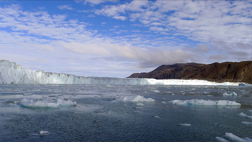 A Greenland glacier meets the ocean. 