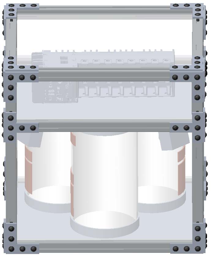 This diagram illustrates Carthage College’s propellant mass gauging payload, which includes three propellant tanks, cameras, and an electronics deck.