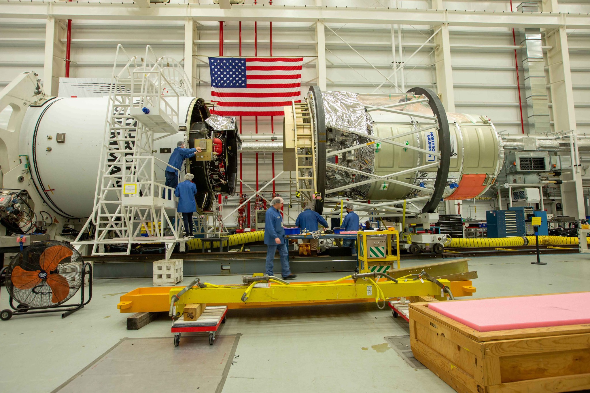 Northrop Grumman’s Antares rocket is mated with the Cygnus spacecraft in preparation for it’s Aug. 10 launch from NASA’s Wallops Flight Facility in Virginia.