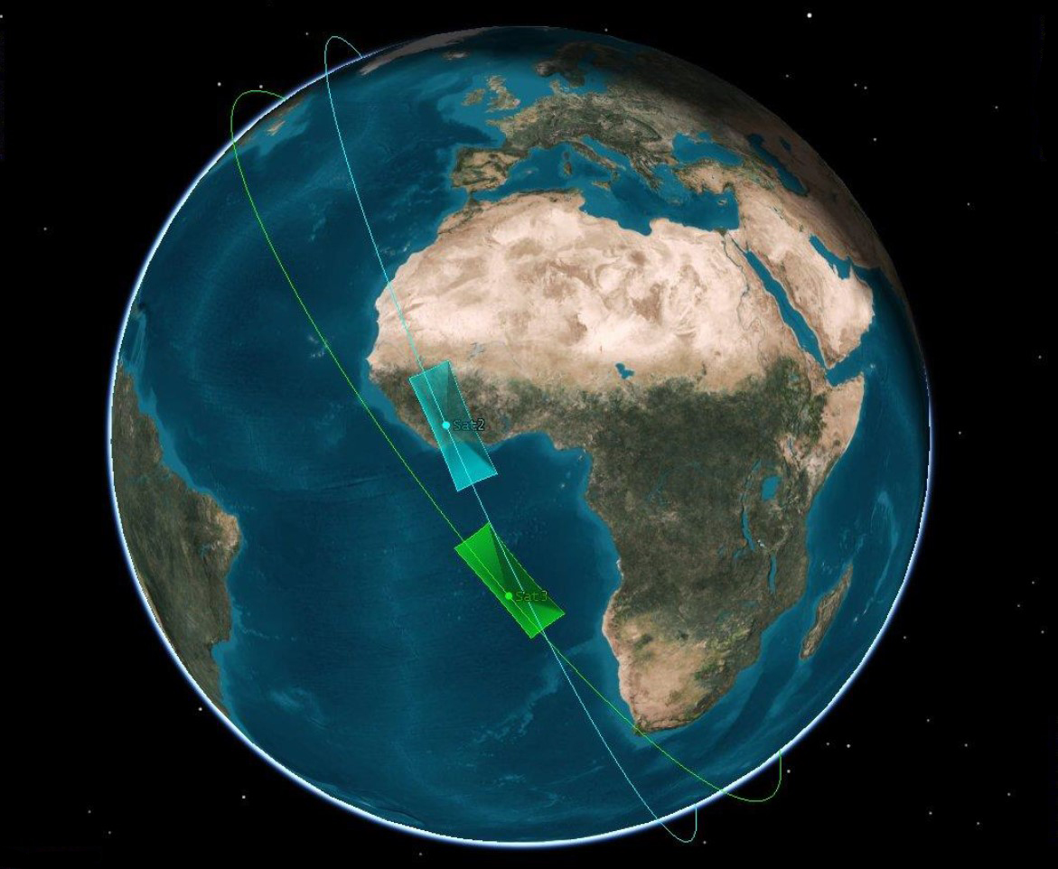 two satellites orbiting over Africa using hive-mind programming