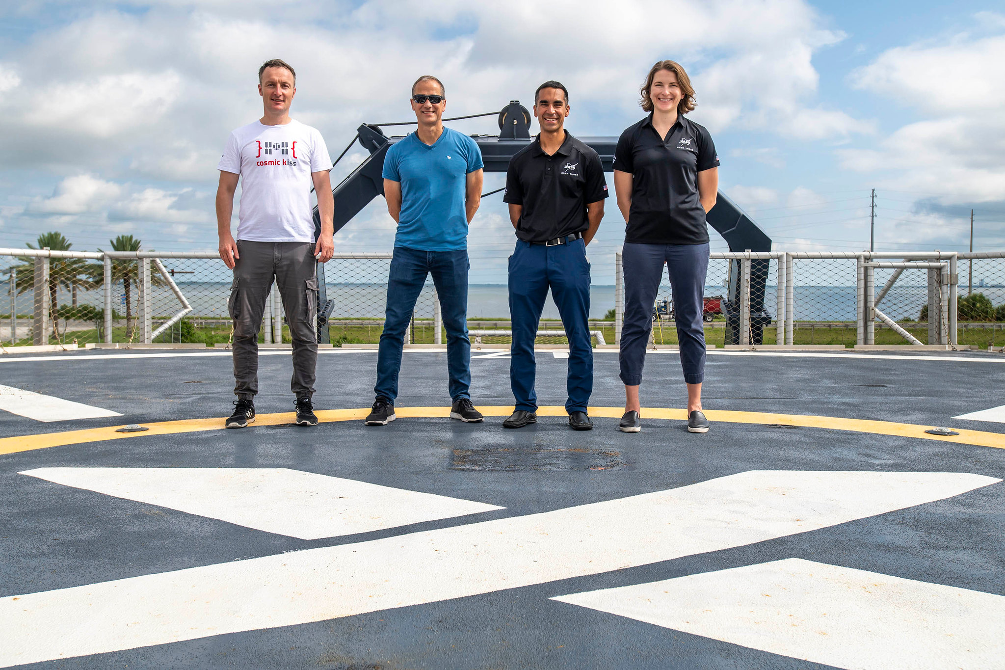 SpaceX Crew-3 astronauts (from left) Matthias Maurer, Thomas Marshburn, Raja Chari and Kayla Barron are pictured during preflight training at SpaceX headquarters in Hawthorne, California.