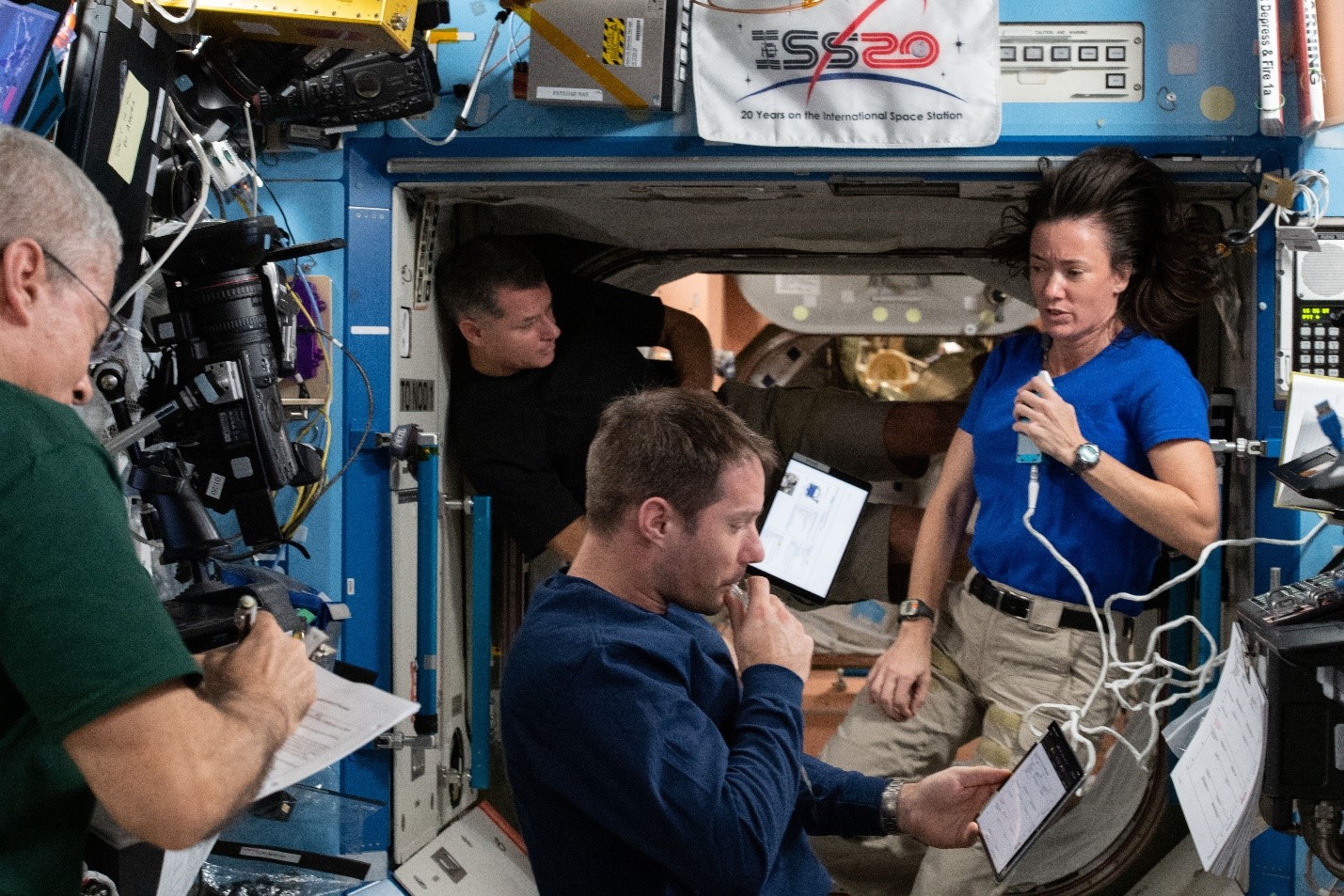 Expedition 65 crew members Shane Kimbrough, Megan McArthur, Thomas Pesquet and Mark Vande Hei participate in n-board Training EVA Robotics Onboard Trainer (ROBoT) Session. 