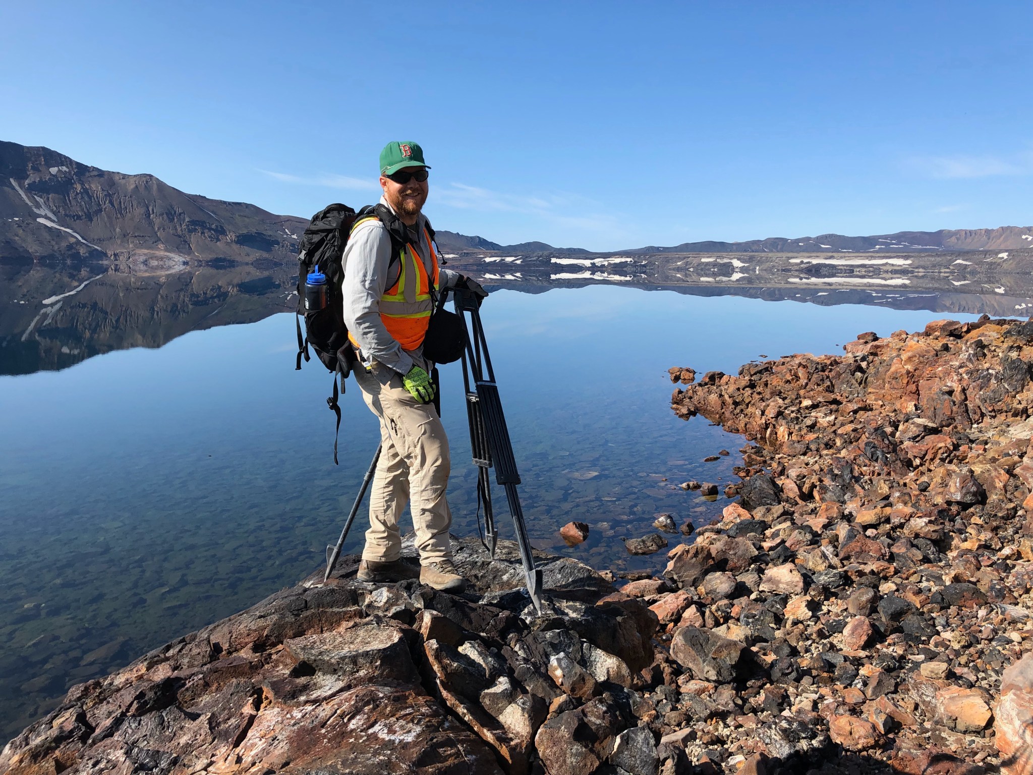Lead author Patrick Whelley preparing for a 3D laser scan survey at the site of the 1875 explosive eruption of the Askja Volcano, Iceland.