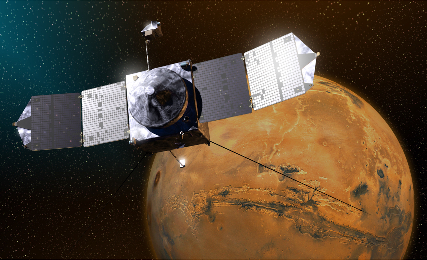 Artist's concept of MAVEN spacecraft near Mars