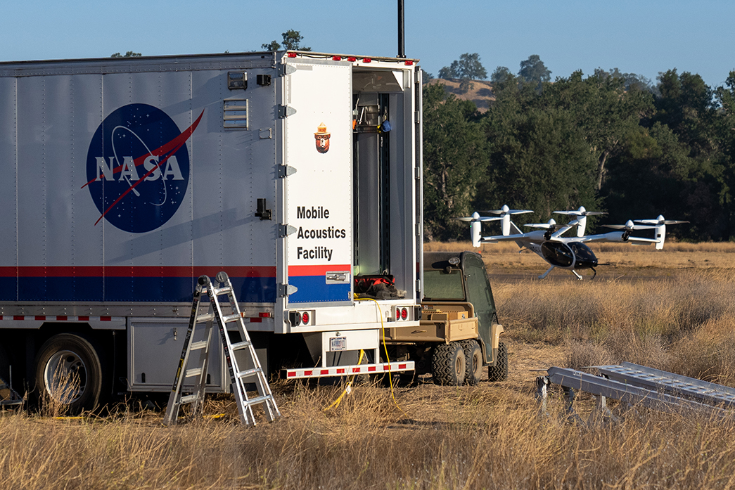 NASA’s Revolutionary Vertical Lift Technology project’s Mobile Acoustics Facility pictured in the foreground.